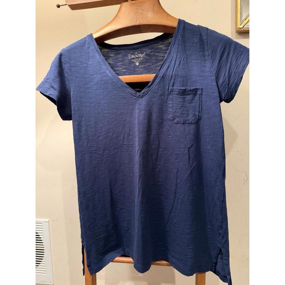 Lilly Pulitzer Pocket T-shirt Navy XS Pima Cotton